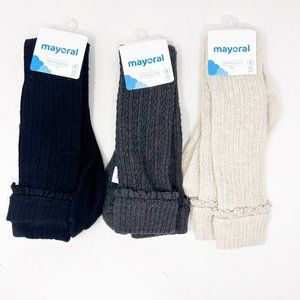 Mayoral Girls Size 8 Cable Knit Knee High Socks Bundle Black, Grey & Cream
